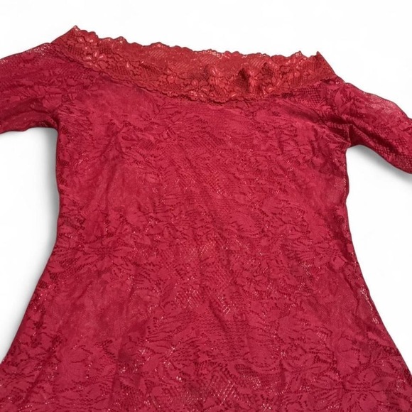 Tops - Ice Vanilla Lace Off Shoulder Top Womens hot pink Floral mesh